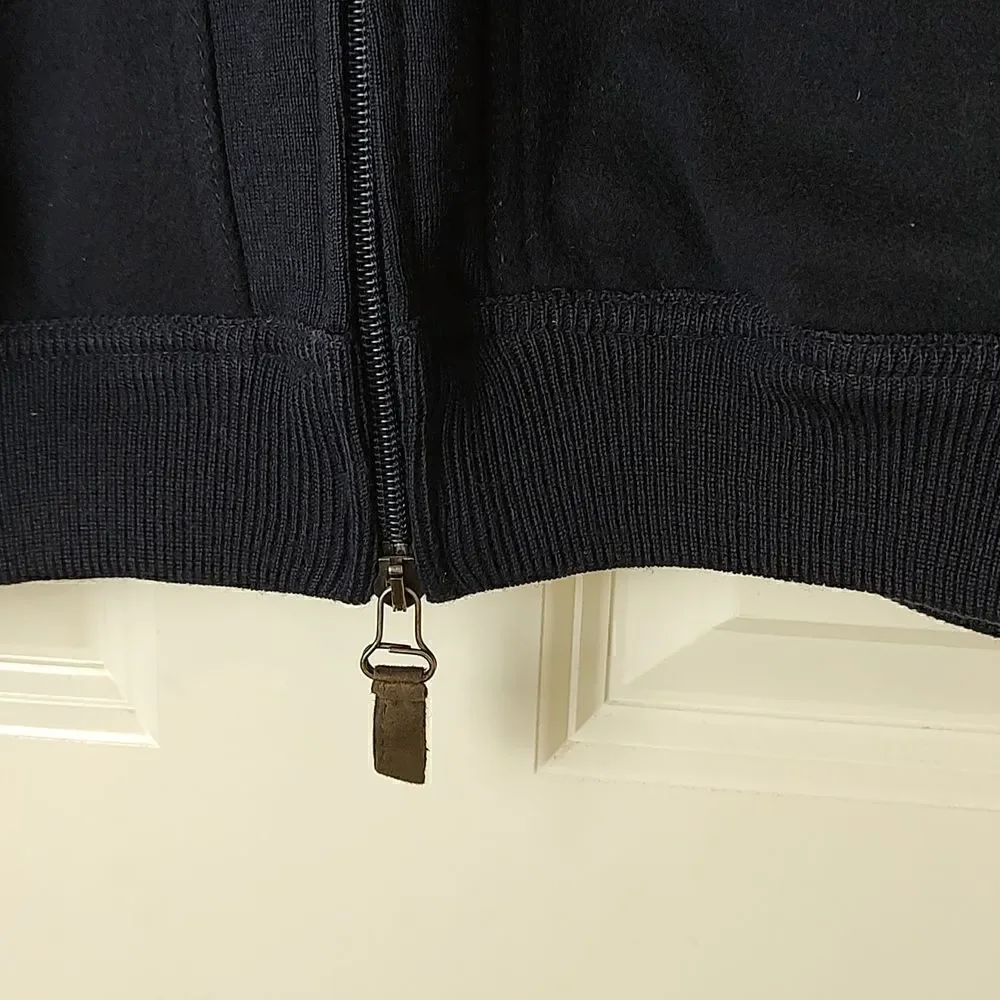 Giuliano Trico Men's Navy Wool Zip Front Sweater Academia Grandpa Jacket